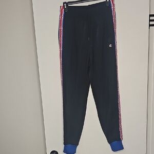 Champion Black Pants with Red Stripes and Blue Cuffs